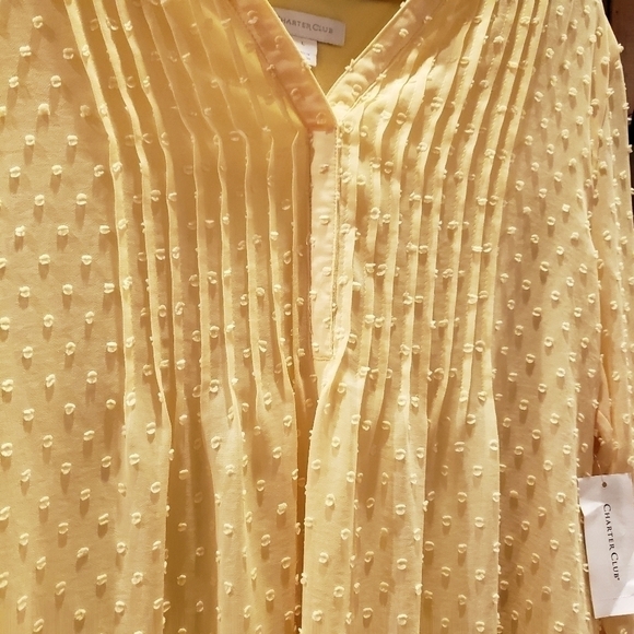 NWT Charter Club Women's Double-Ruffled Textured Bell Sleeve Yellow Blouse Large - Picture 3 of 7